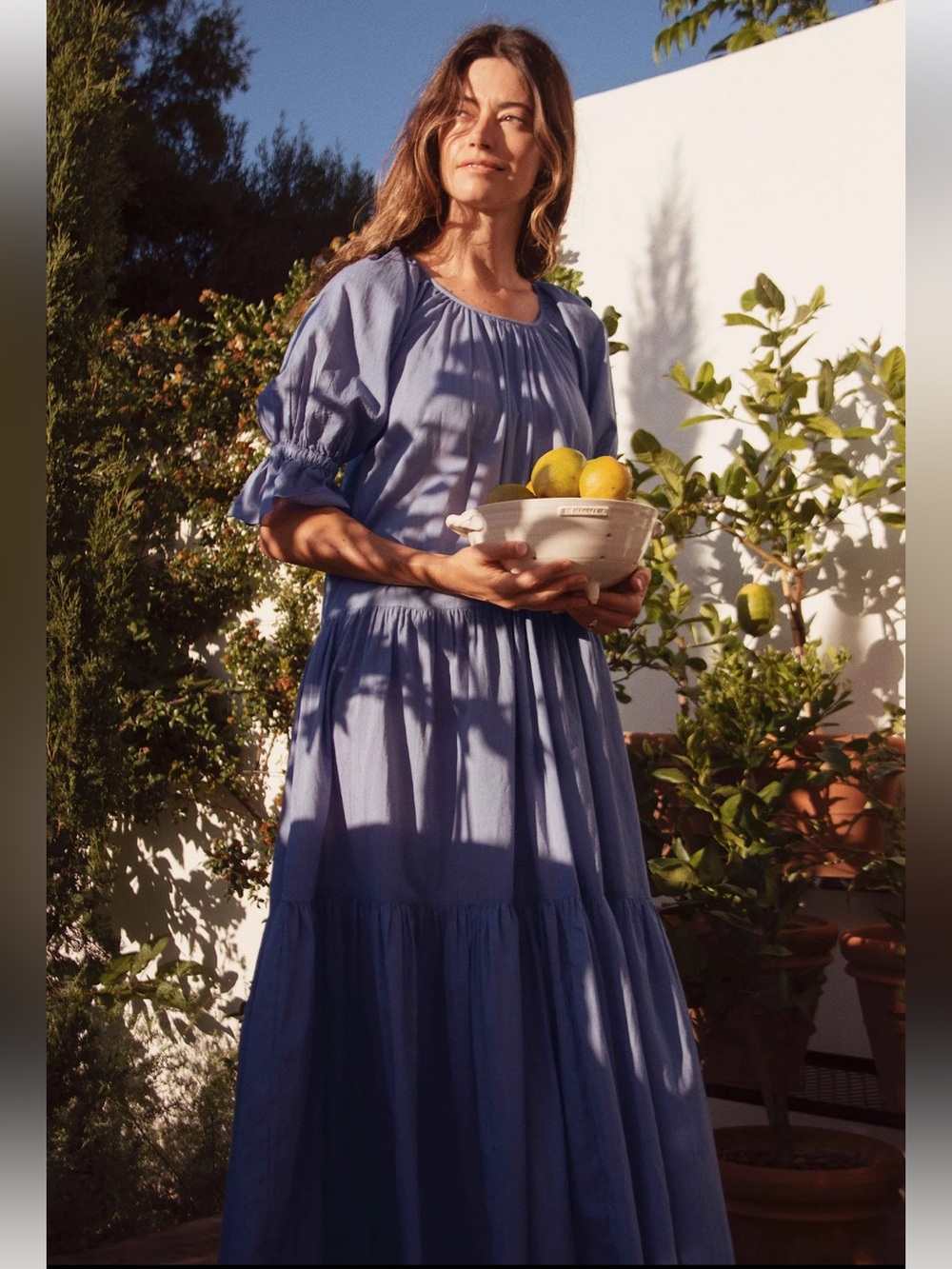 Daughters of India Blue Maxi Dress with Puff Sleeves